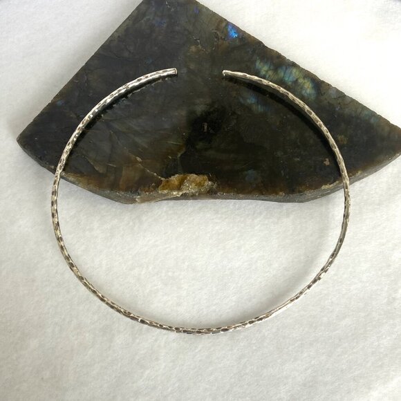 Sterling Silver 925 Flexible Hammered Torque Collar Choker Necklace 14.75" - Picture 2 of 16